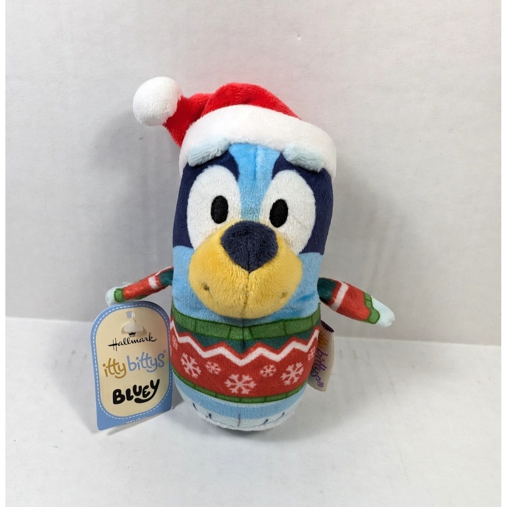Bluey Christmas Itty Bitty Hallmark Plush NWT Holiday Santa Hat‎